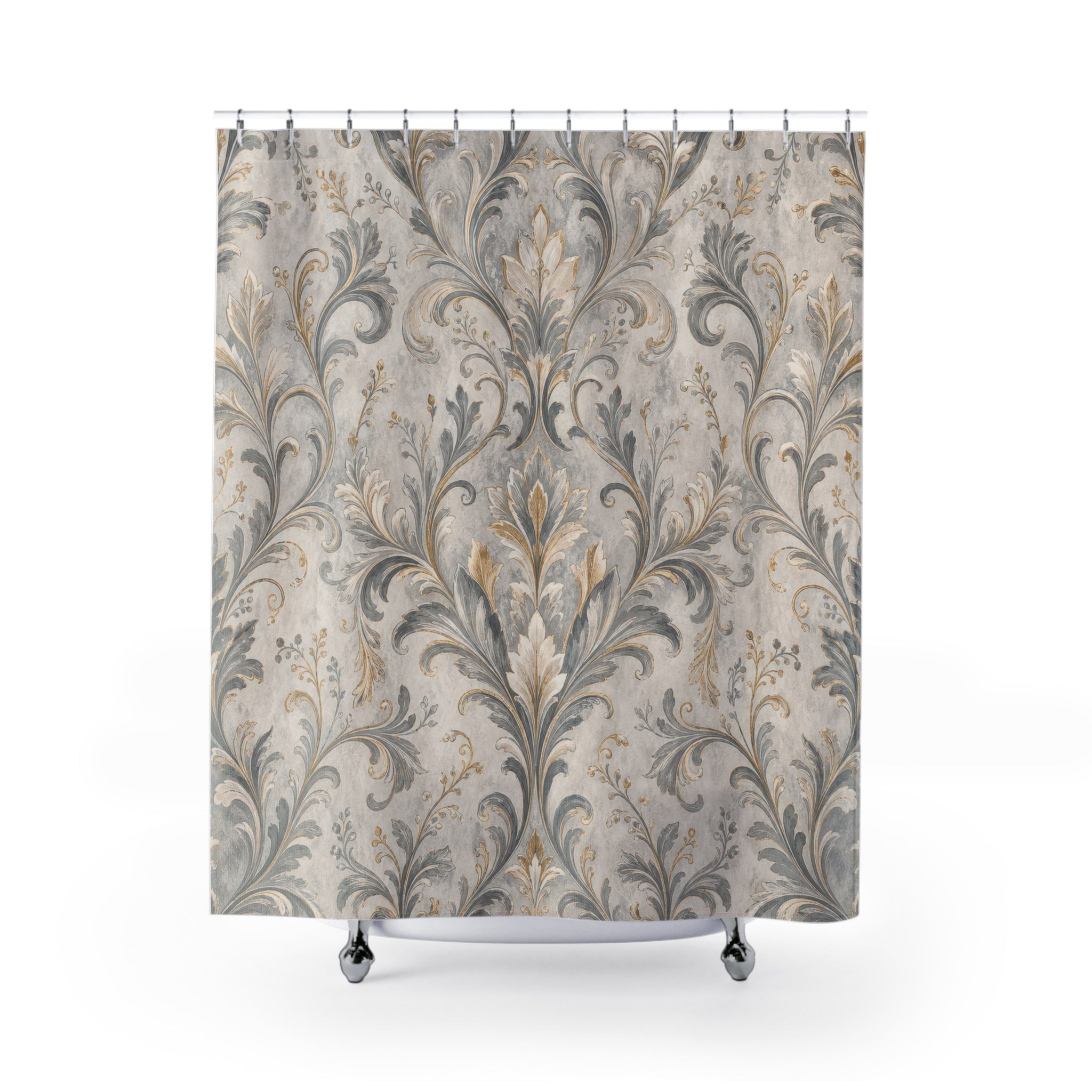 Soft Gold Grey Ornate Damask Shower Curtain