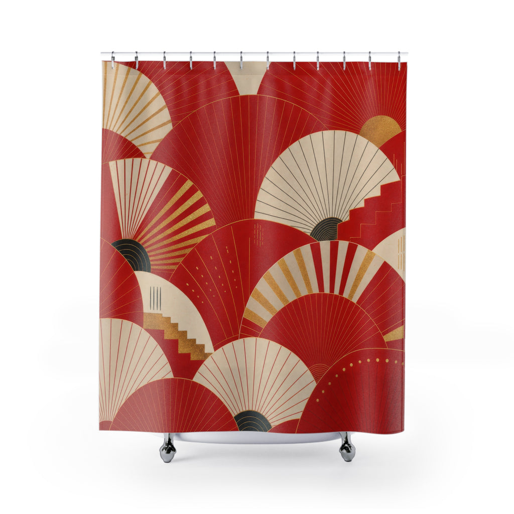 Deco Fan Red and White Shower Curtain