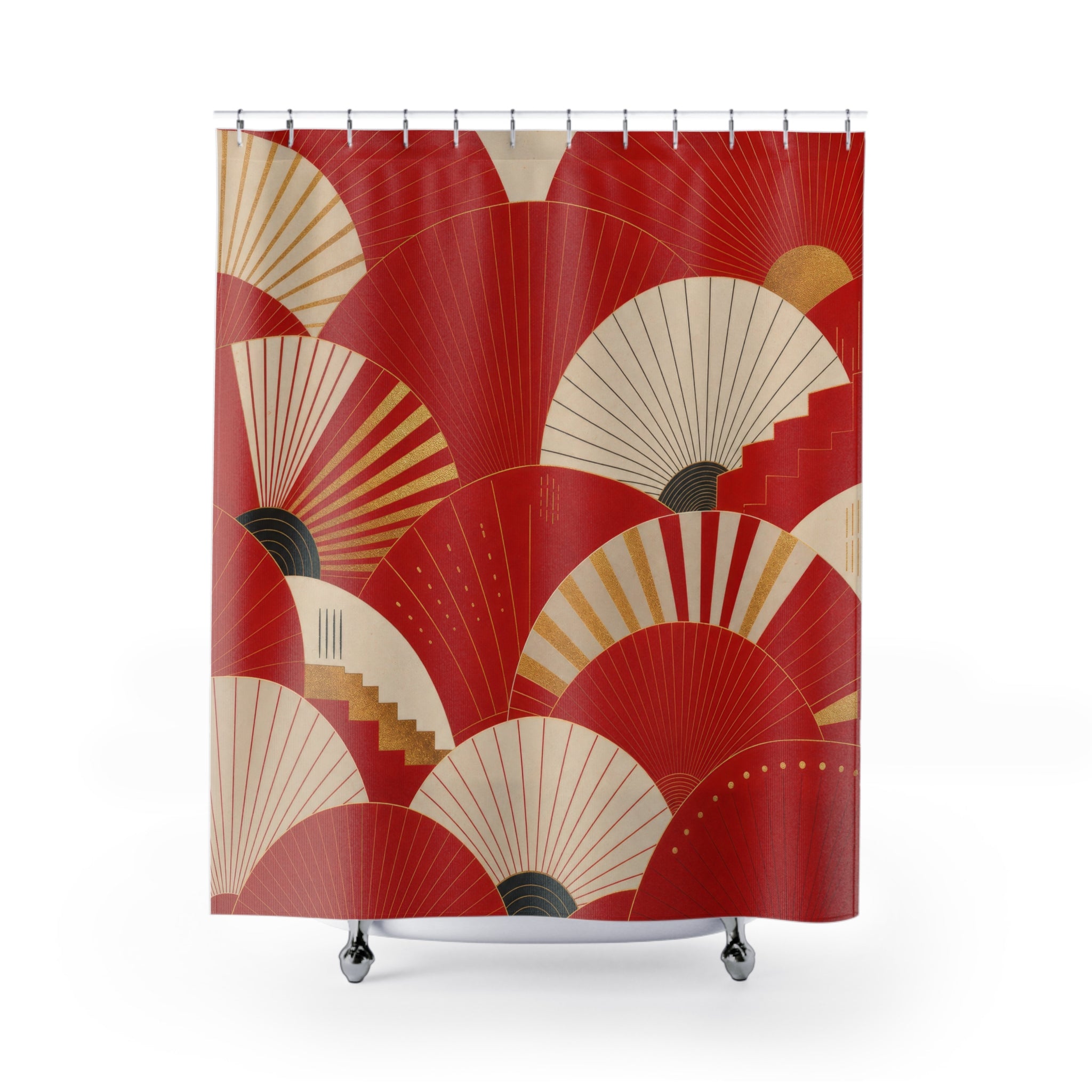 Deco Fan Red and White Shower Curtain