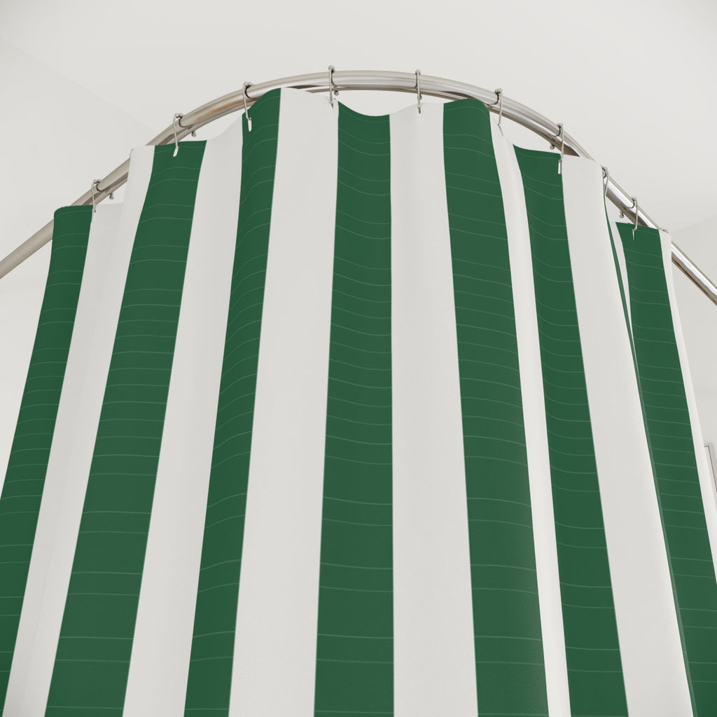 Green and White Awning Stripe Shower Curtain