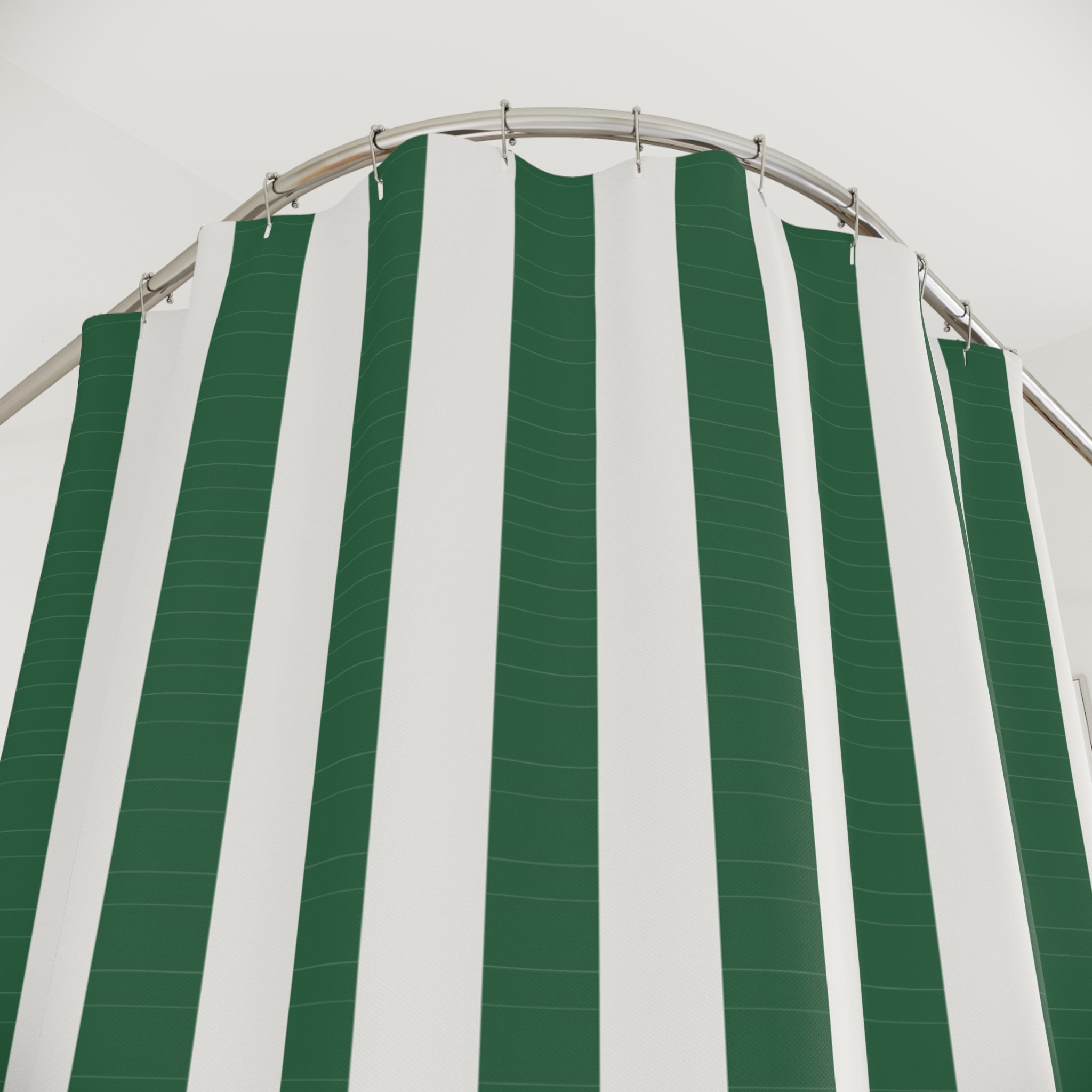 Green and White Awning Stripe Shower Curtain