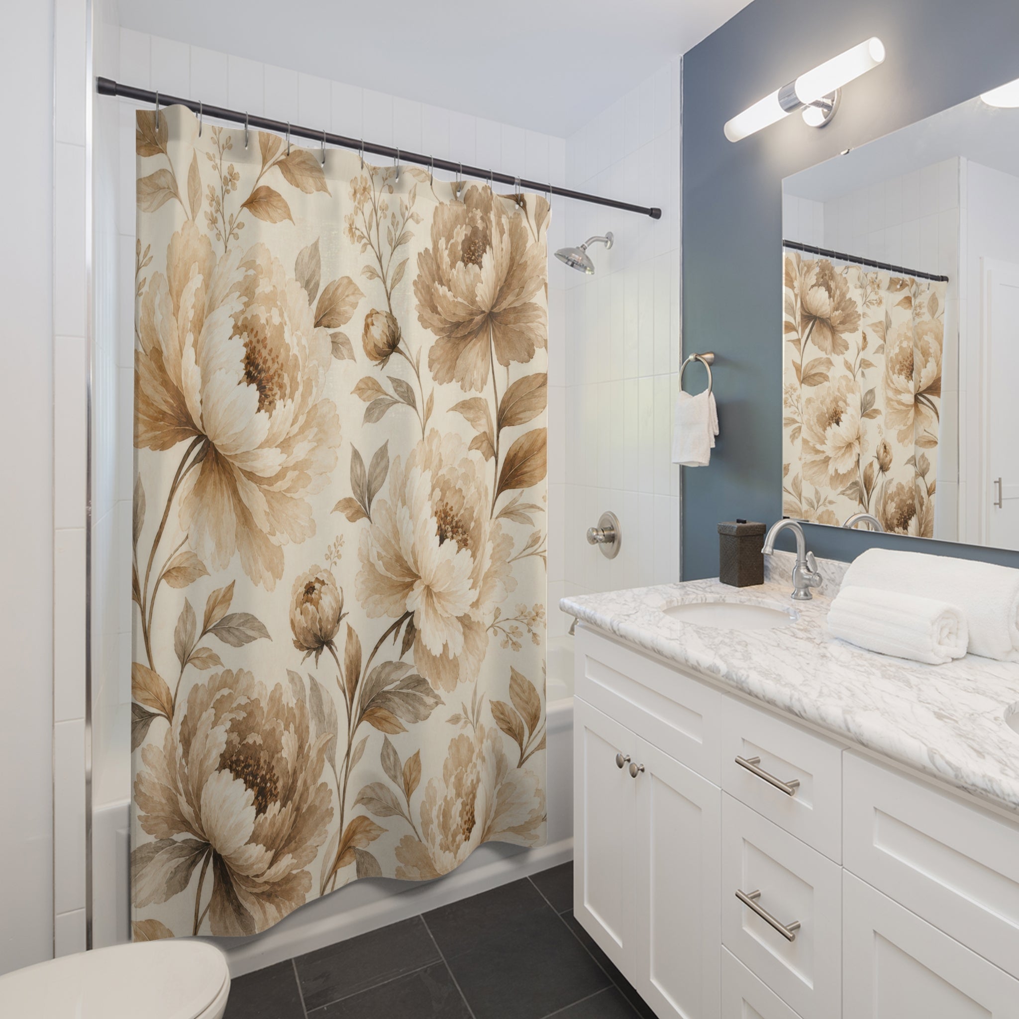 Large Cream Flower Botanical Shower Curtain