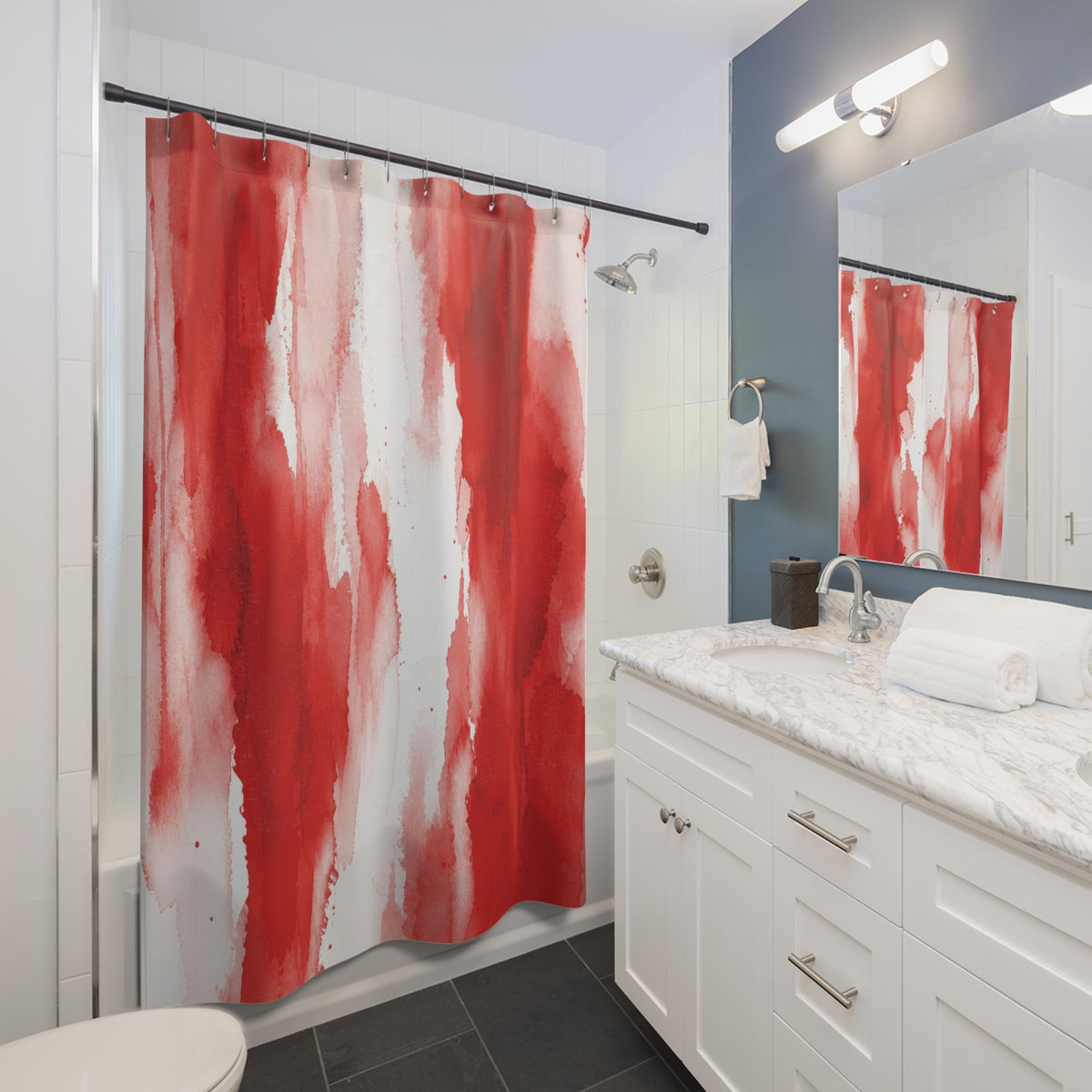 Red White Watercolor Shower Curtain