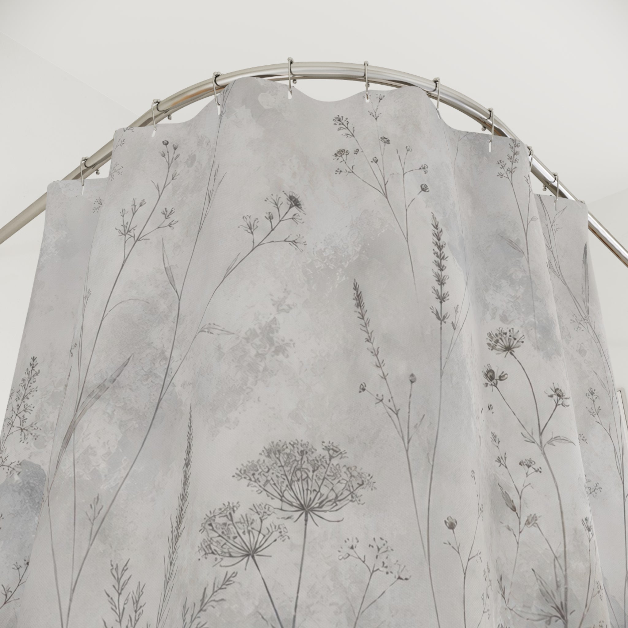 Gray Floral Botanical Shower Curtain
