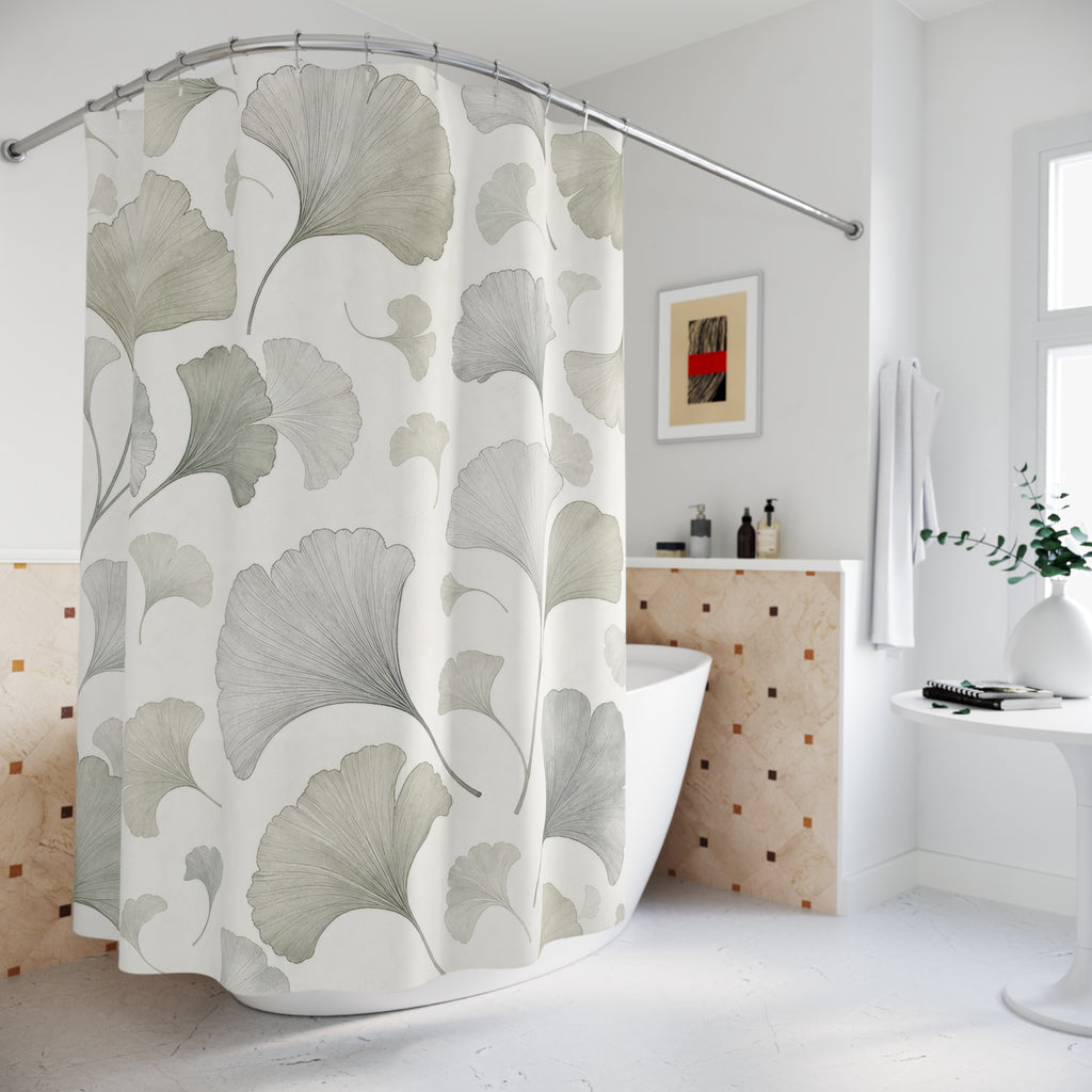 Green Ginkgo Shower Curtain, Soft Sage Nature Bathroom Decor, Ginkgo Botanical Bath Curtain, Guest Bath Decor, Small Bathroom Decor