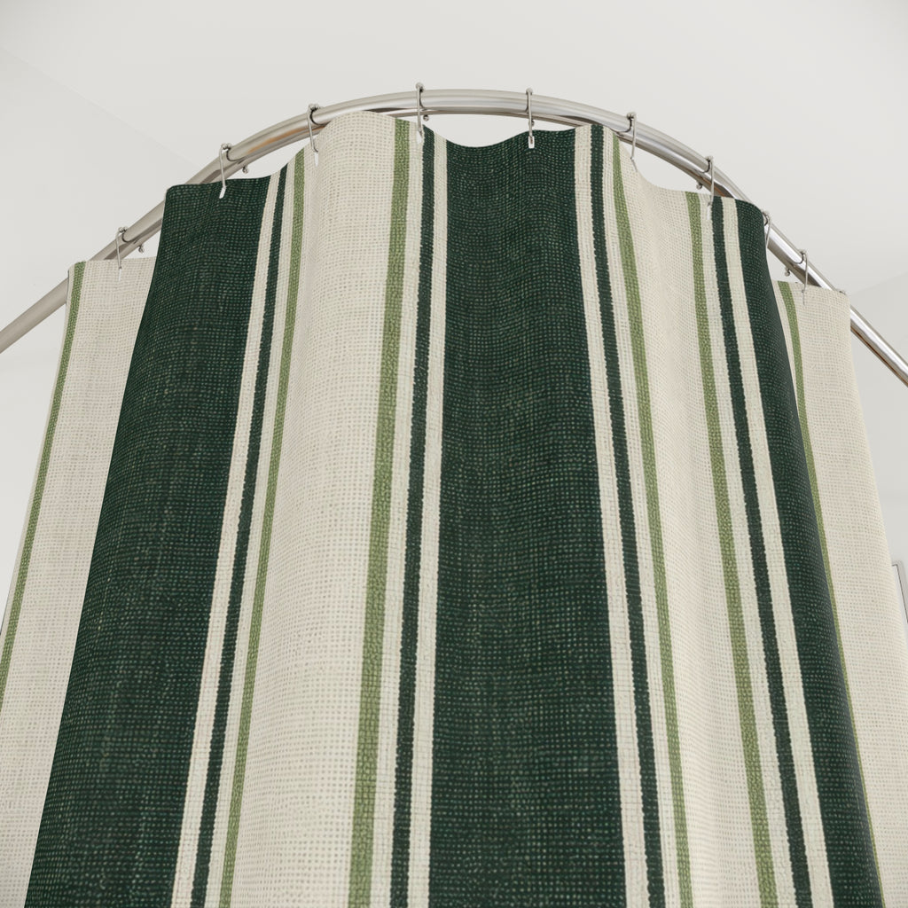 Forest Green Stripe Shower Curtain