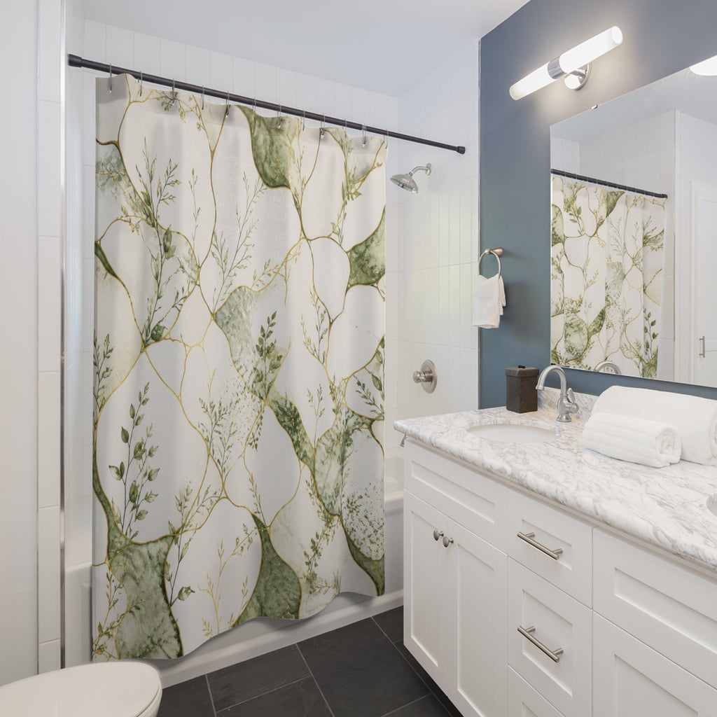 Elegant Botanical Marble Shower Curtain