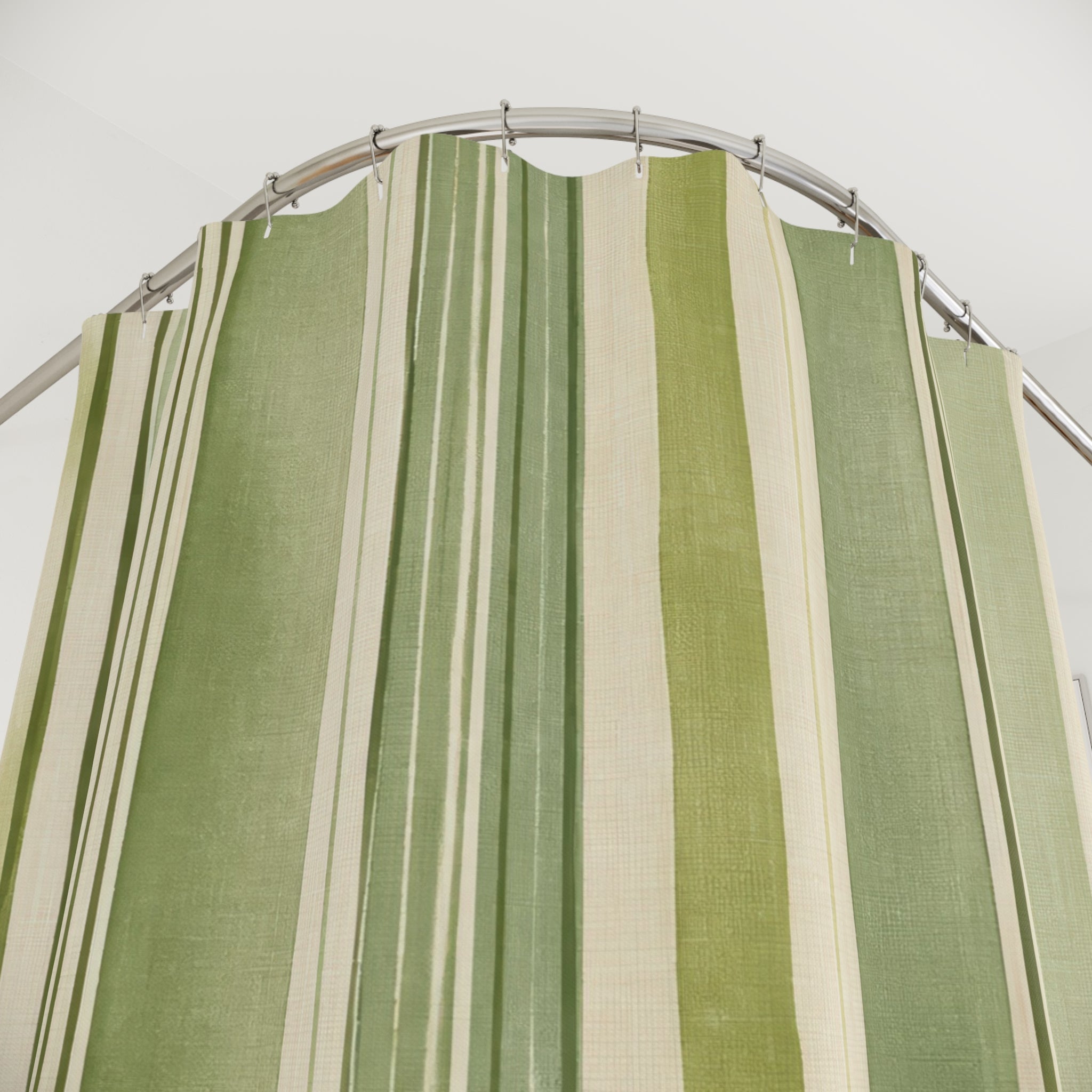 Green Striped Shower Curtain, Sage Olive Vertical Stripe Pattern, Farmhouse Bathroom Decor, Calm Sage Wall Decor Guest Bath Wall Gift
