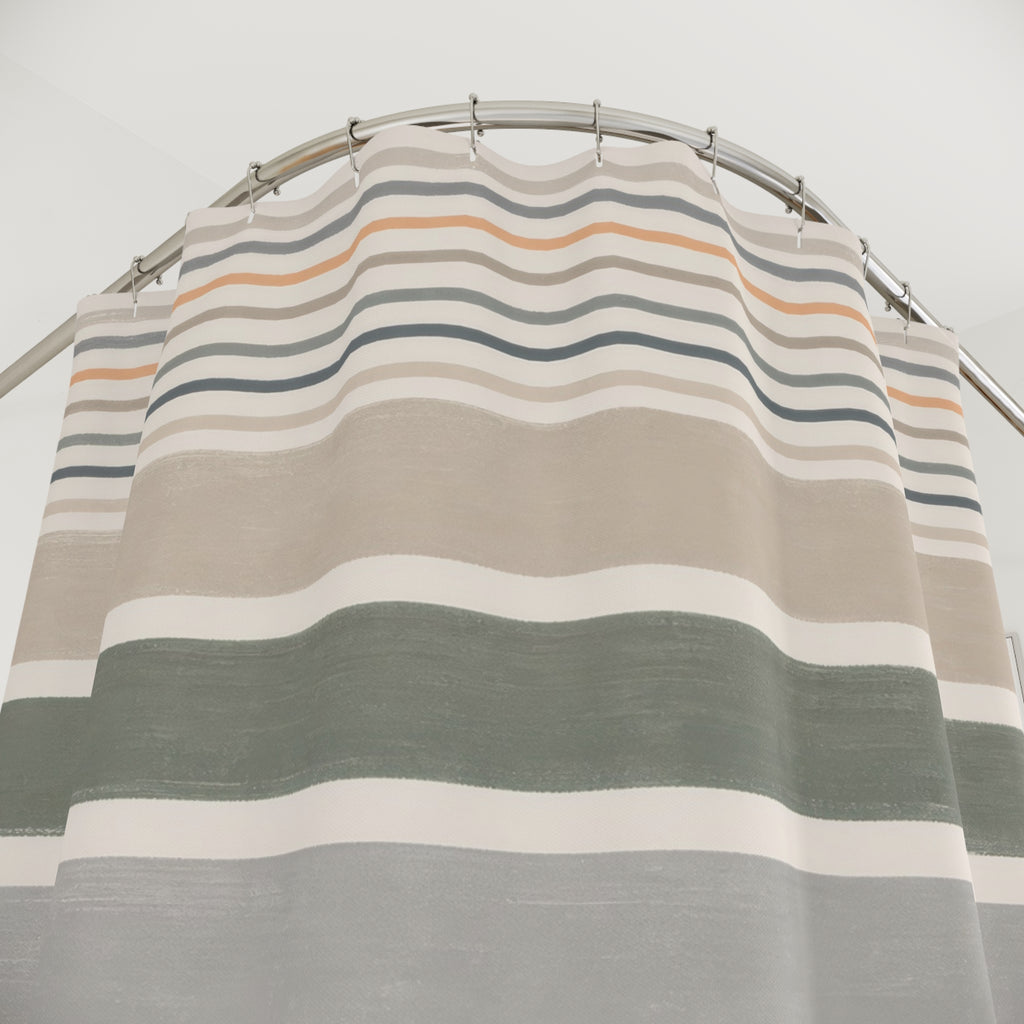 Navy Sage Horizontal Band Shower Curtain