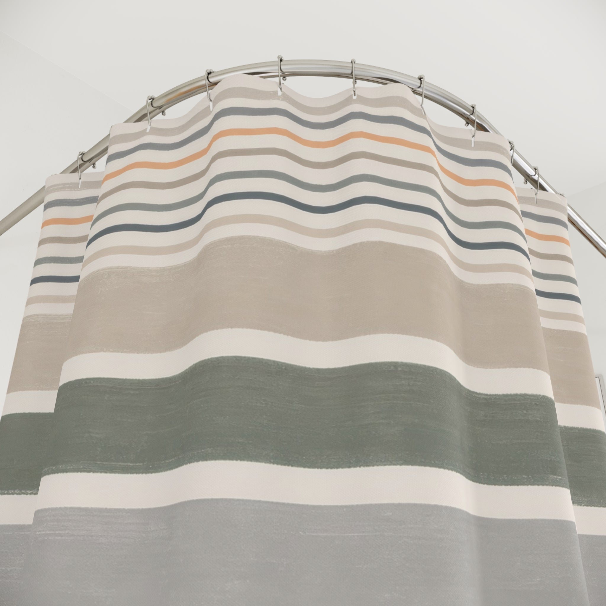 Navy Sage Horizontal Band Shower Curtain