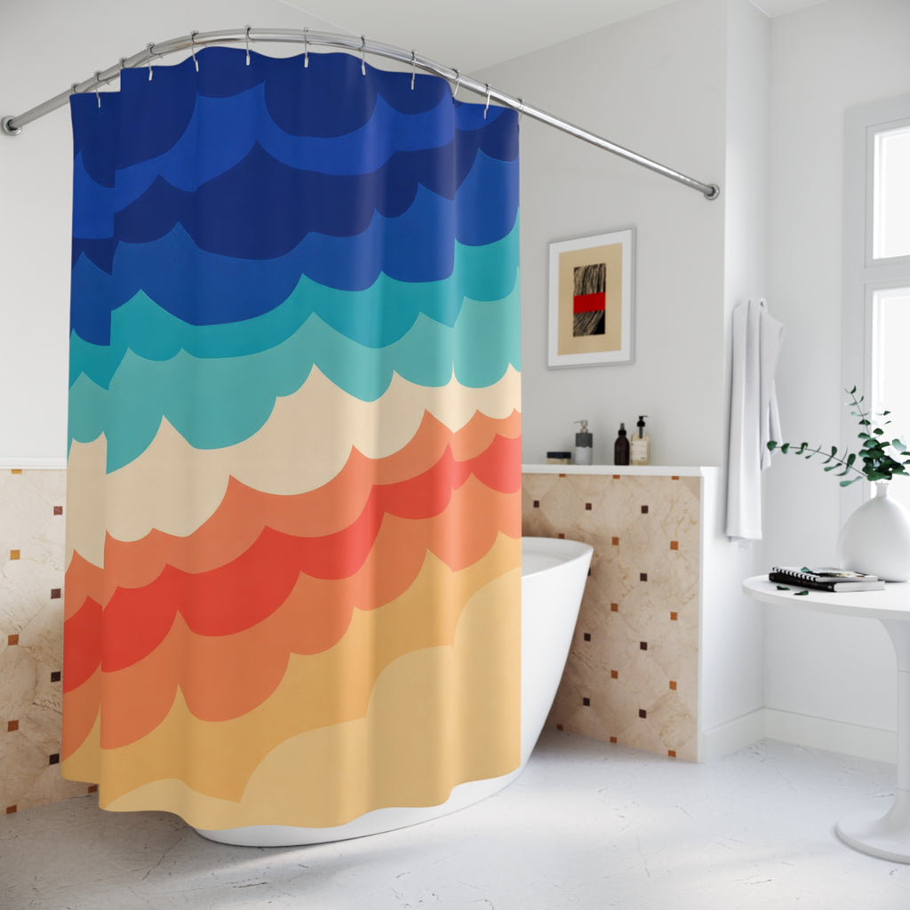 Retro Scallop Wave Beach Shower Curtain
