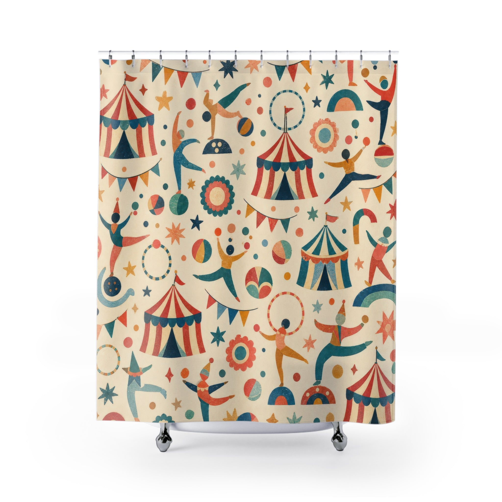 Kids Circus Shower Curtain, Carnival Tent Flag Pattern, Colorful Playroom Bathroom Decor, Festive Preschool Wall Guest Bath Wall Gift
