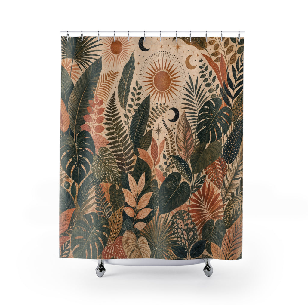 Green Tropical Boho Botanical Shower Curtain