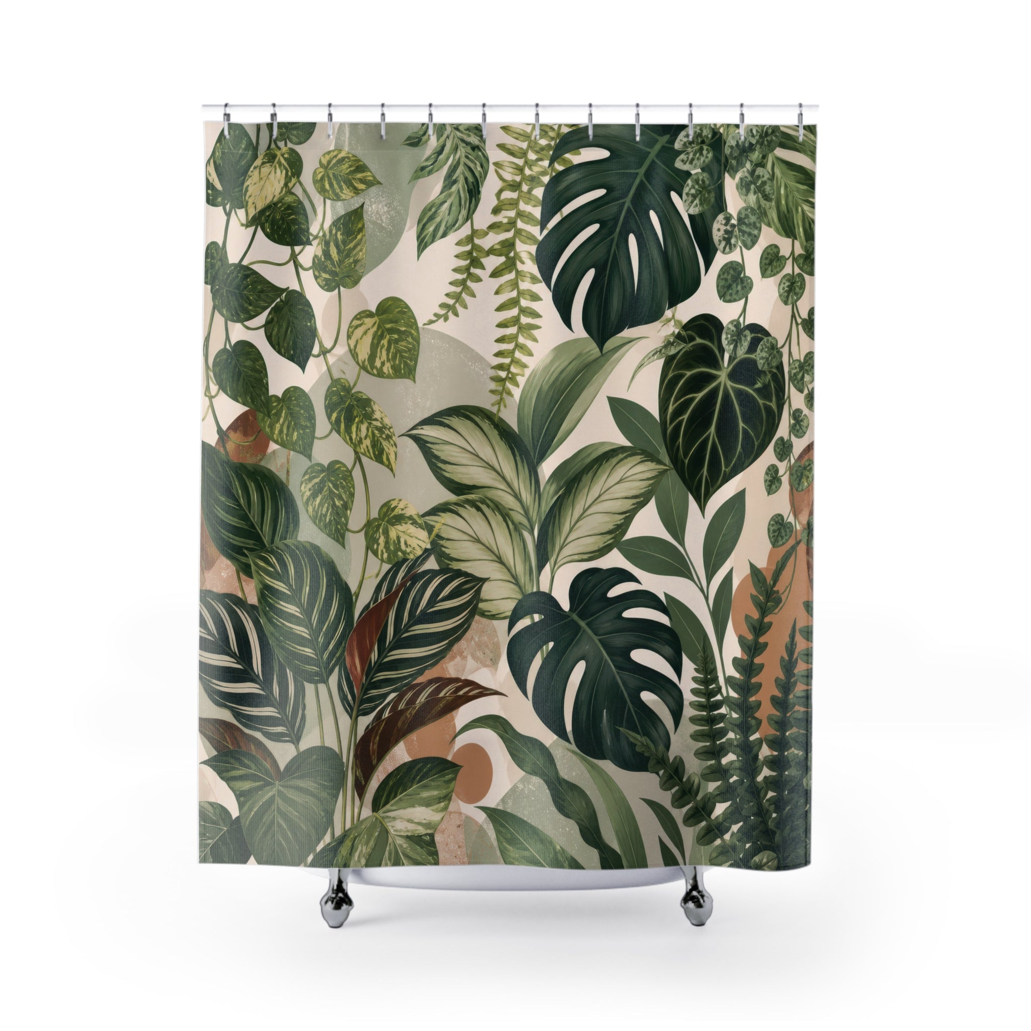 Plant Shower Curtain: Green Tropical Botanical Leaf Pattern