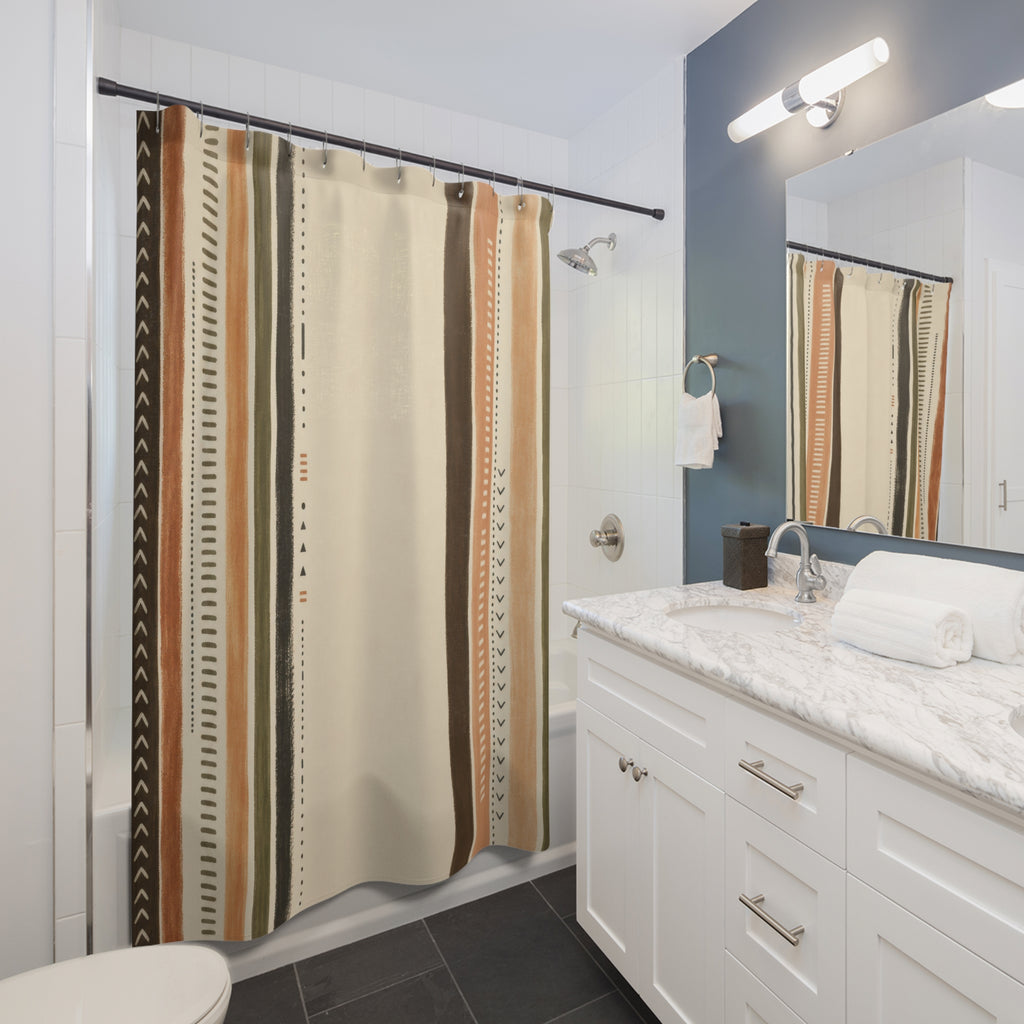 Cream Tan Minimal Vertical Stripe Shower Curtain