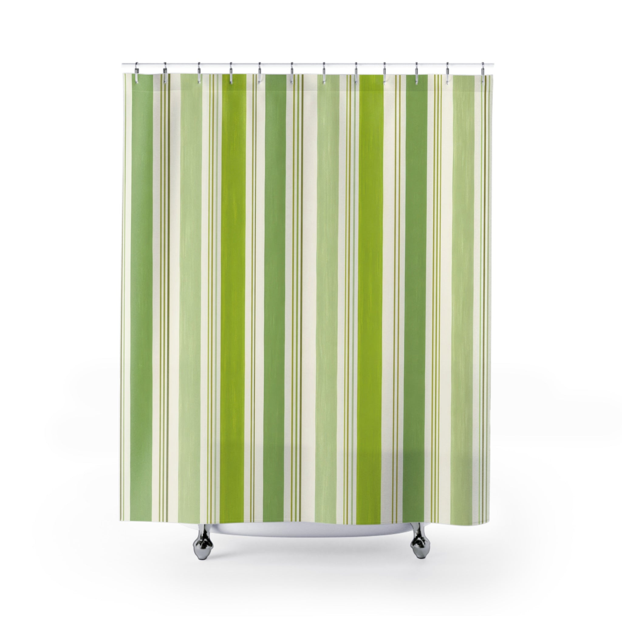 Lime Green White Vertical Stripe Shower Curtain