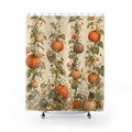 Orange pumpkin vines and meadow flowers shower curtain with full front view