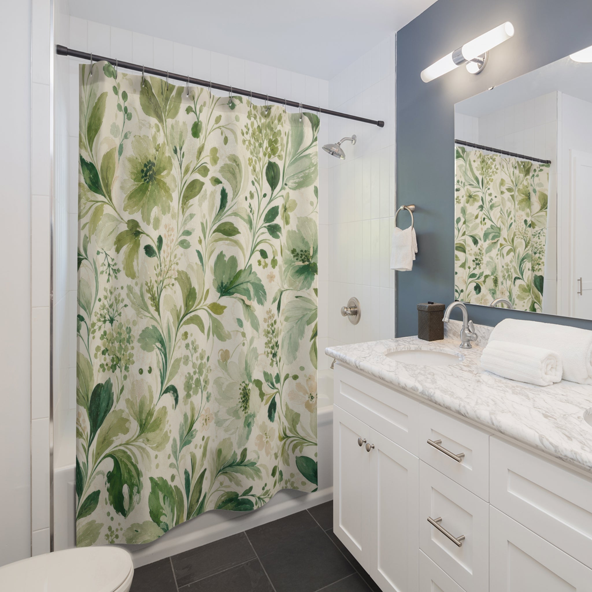 Sage Botanical Flower Shower Curtain