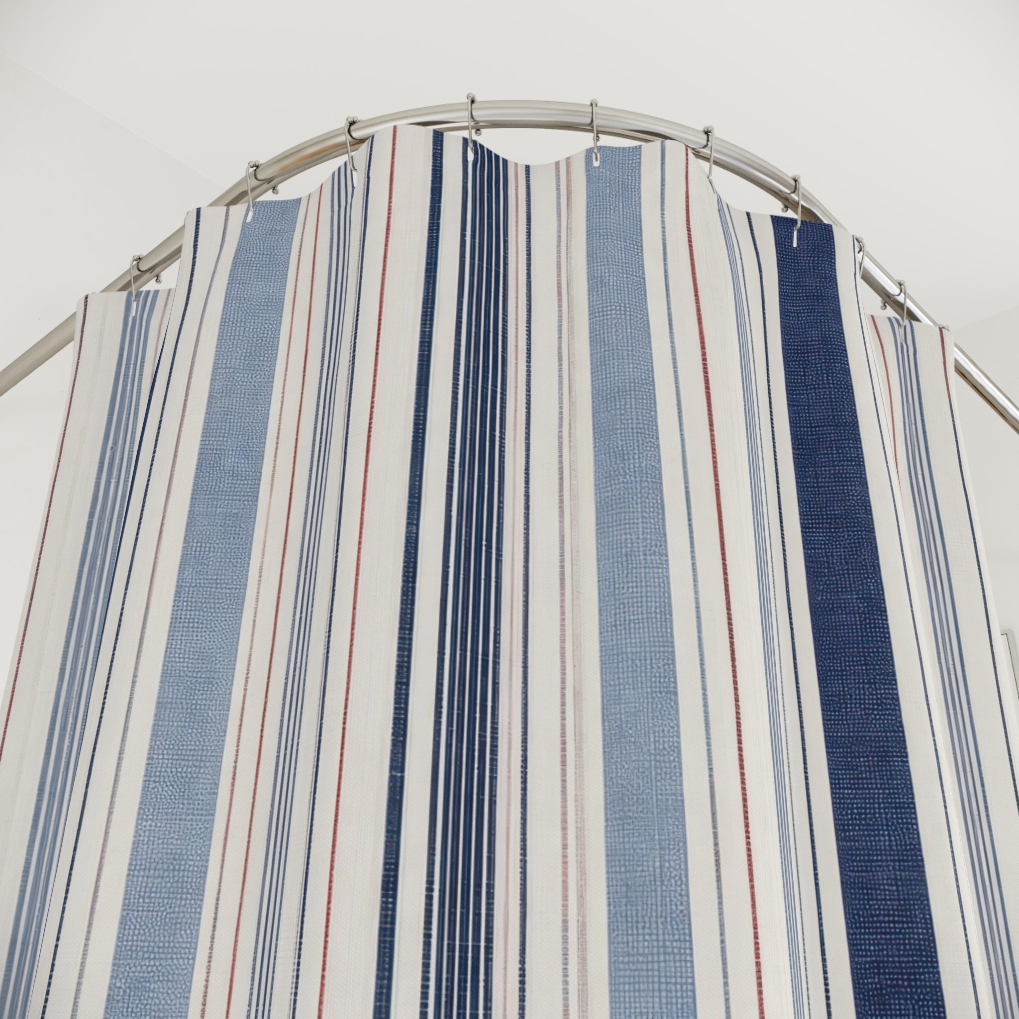 Navy Beige Ticking Stripe Shower Curtain