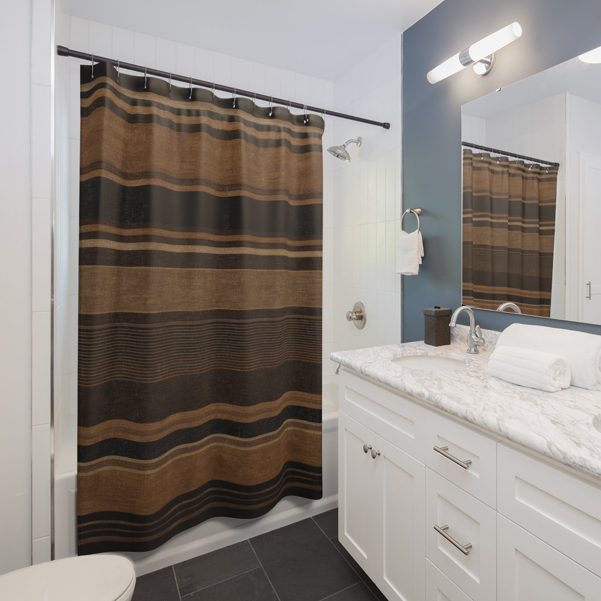 Black Tan Horizontal Stripe Shower Curtain