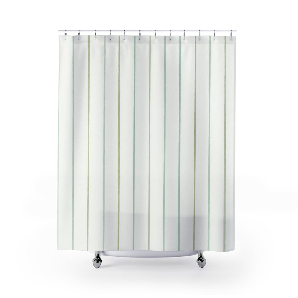Pale Green White Pinstripe Shower Curtain