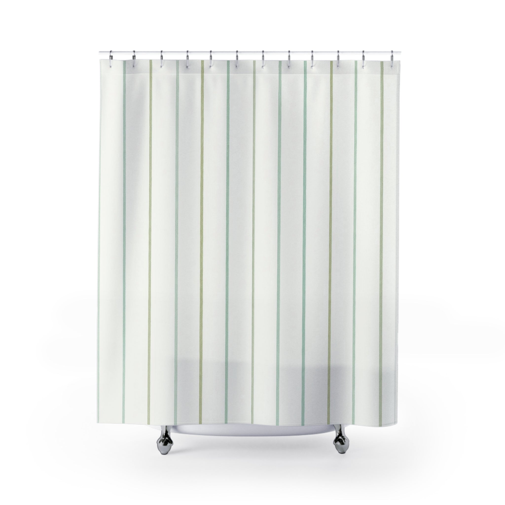 Pale Green White Pinstripe Shower Curtain