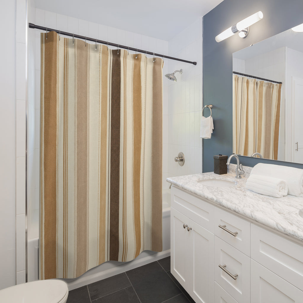 Beige Tan Vertical Stripe Shower Curtain