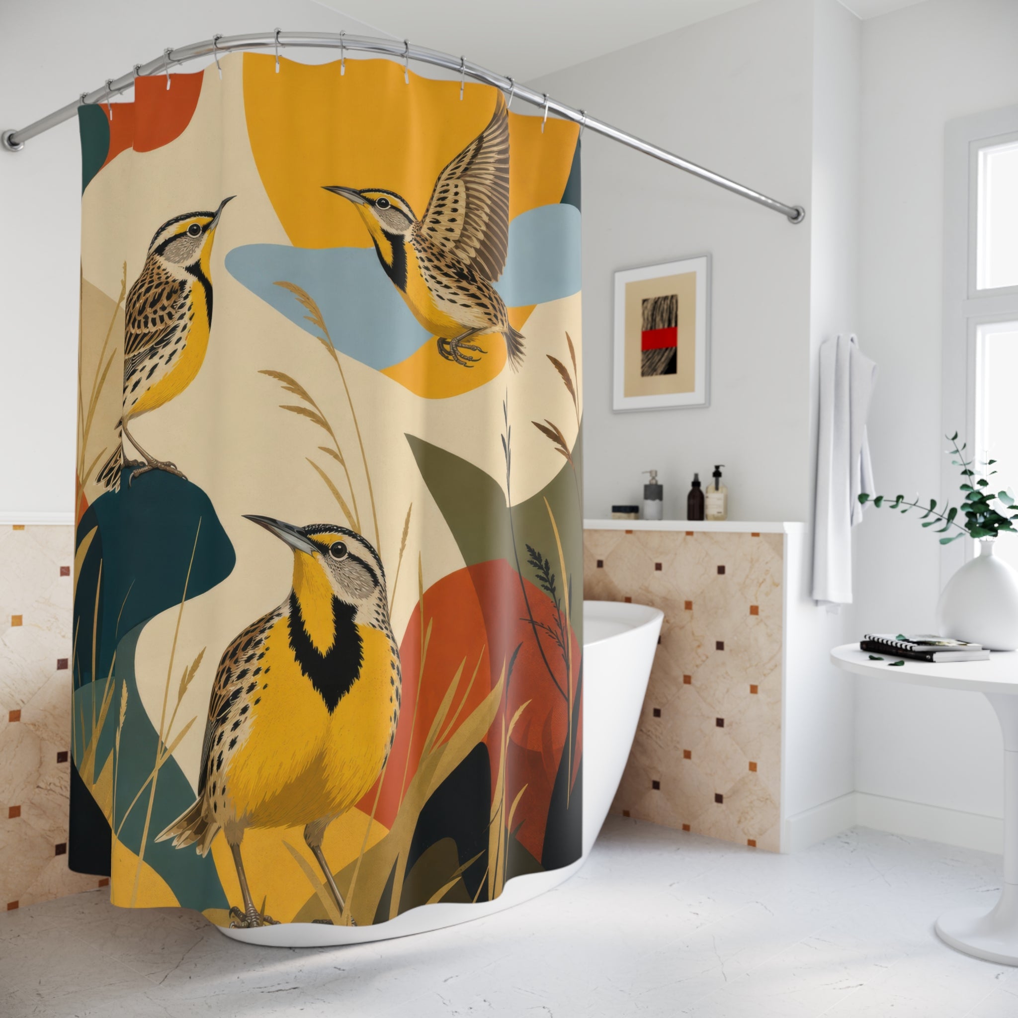 Meadowlark Modern Bird Trio Shower Curtain