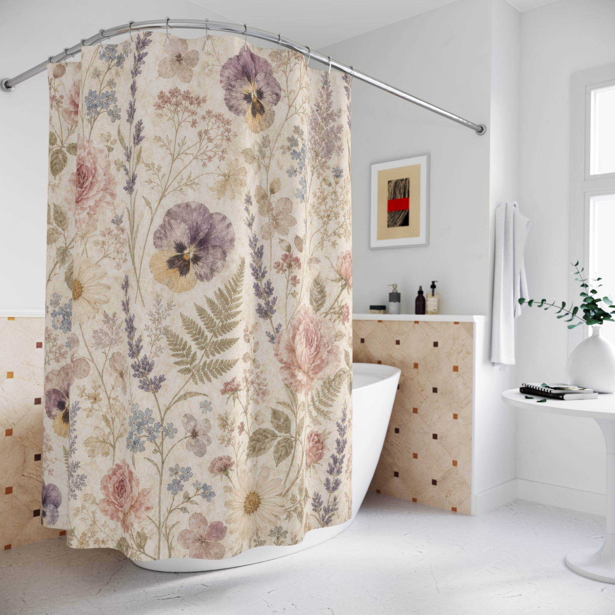 Pink Purple Cottage Flower Shower Curtain