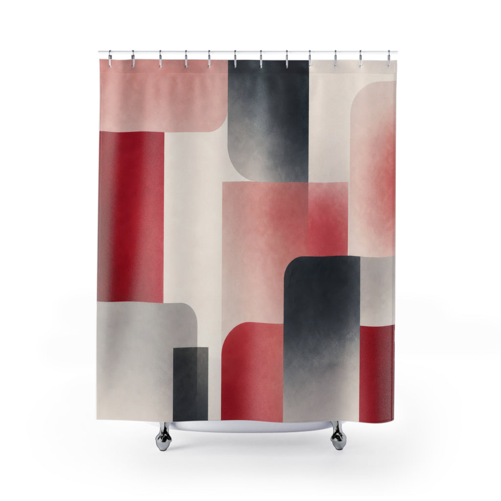 Red Pink Gray Modern Geometric Shower Curtain