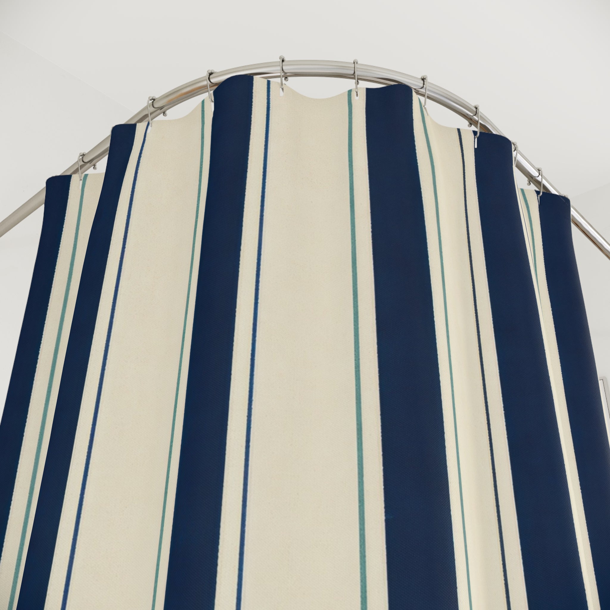 Navy Cream Vertical Stripe Shower Curtain