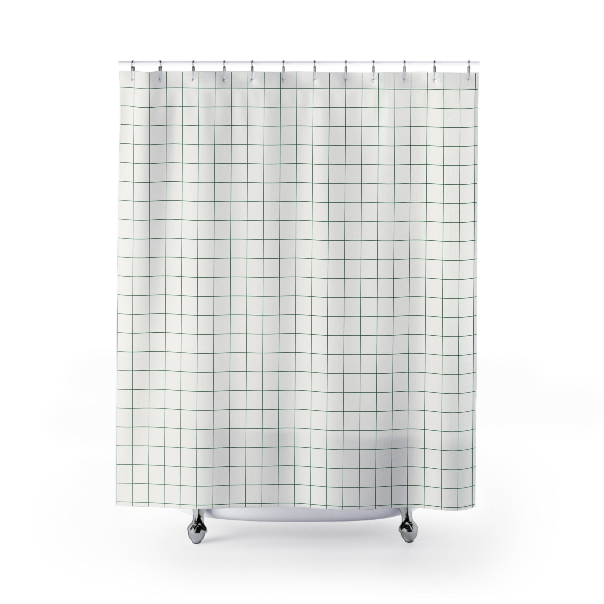 Green and White Cross-Hatch Grid Shower Curtain