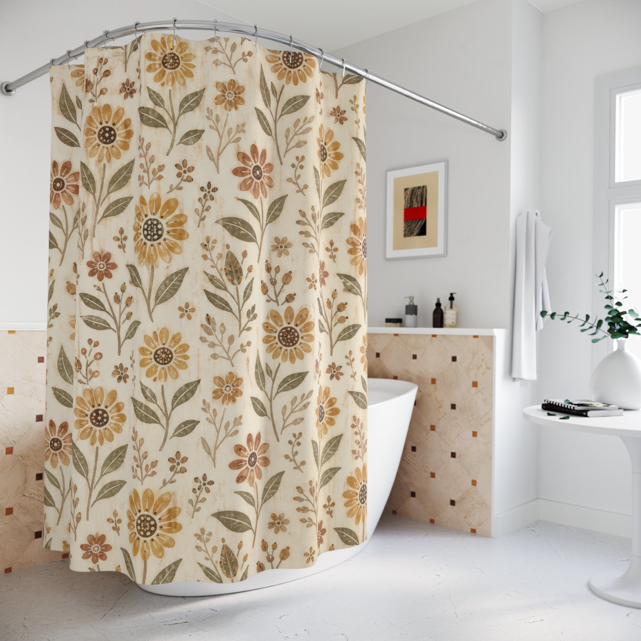 Warm Farmhouse Floral Shower Curtain