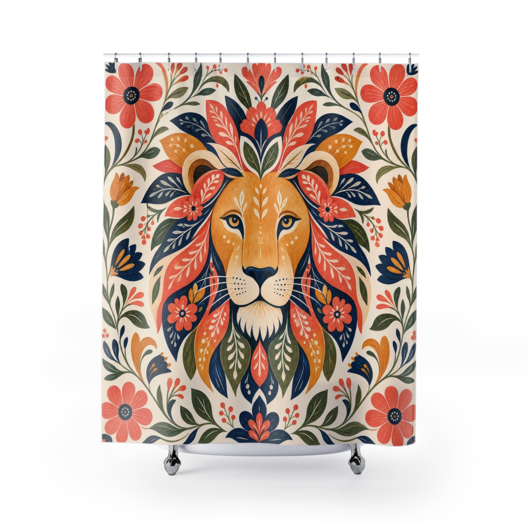 Boho Floral Animal Portrait Shower Curtain