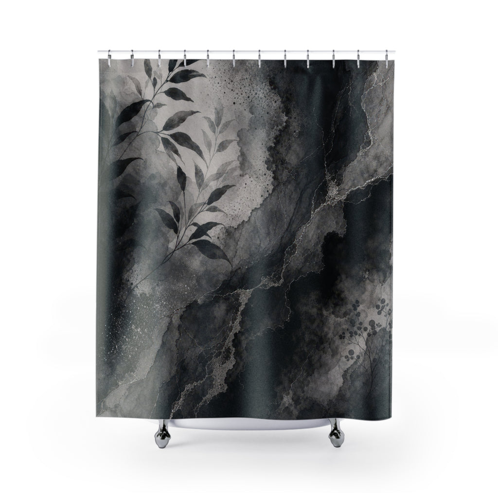 Black and Grey Shower Curtain: Abstract Ink Wash Pattern