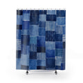 Blue Patchwork Shower Curtain, Denim Blue Modern Bathroom Decor, Patchwork Pattern Bath Curtain, Guest Bath Decor, Small Bathroom Decor