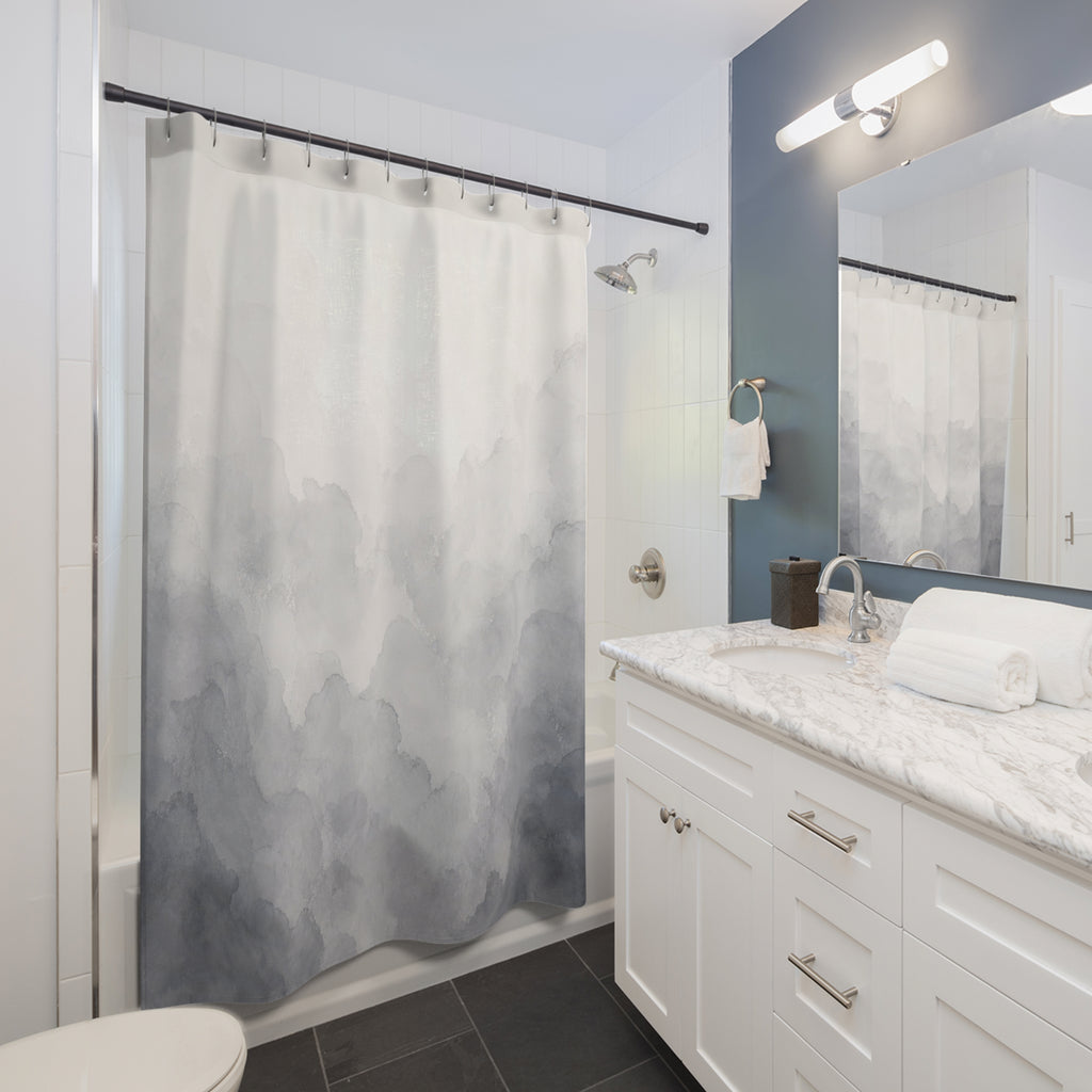 Grey White Watercolor Shower Curtain