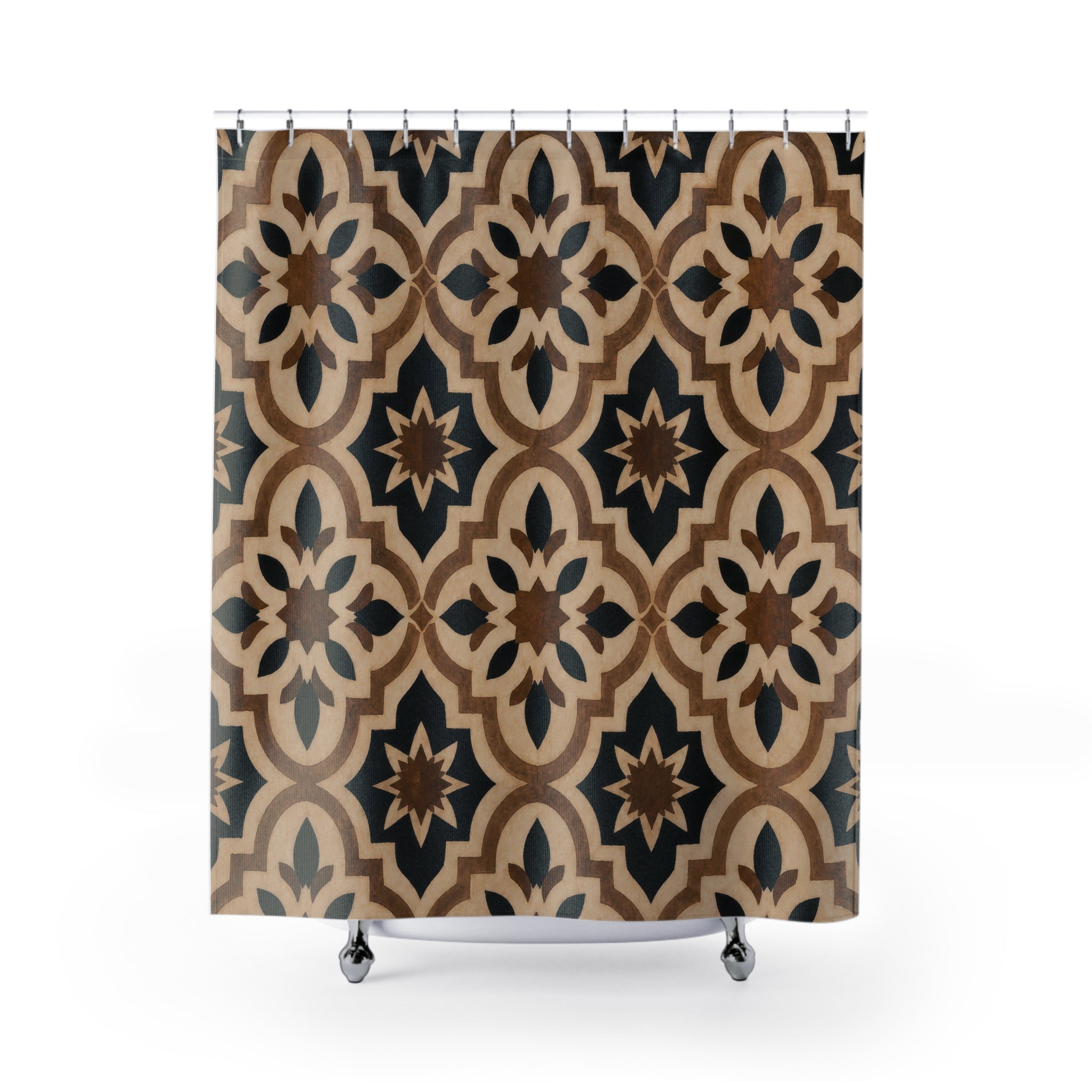 Black Brown Floral Medallion Shower Curtain