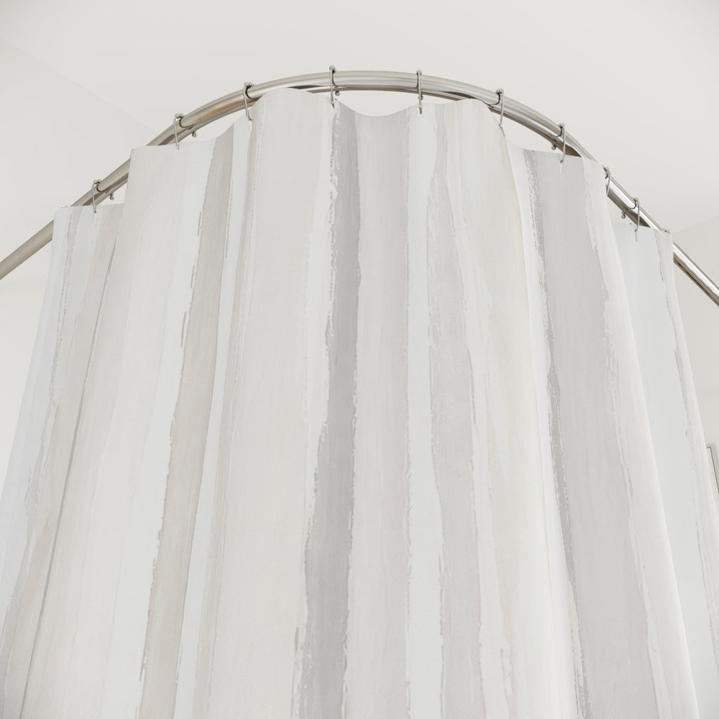 Gray Beige Watercolor Pinstripe Shower Curtain