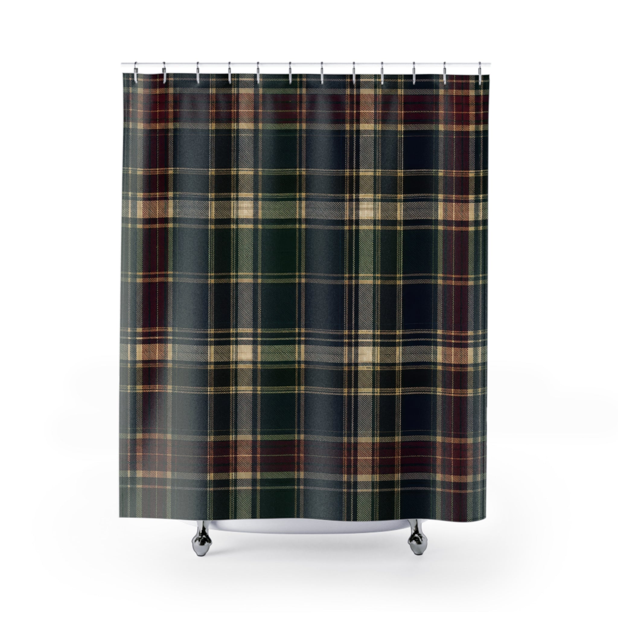 Plaid Shower Curtain: Green Navy Burgundy Tartan Pattern