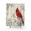 Red cardinal with sage winter botanicals shower curtain with full front view