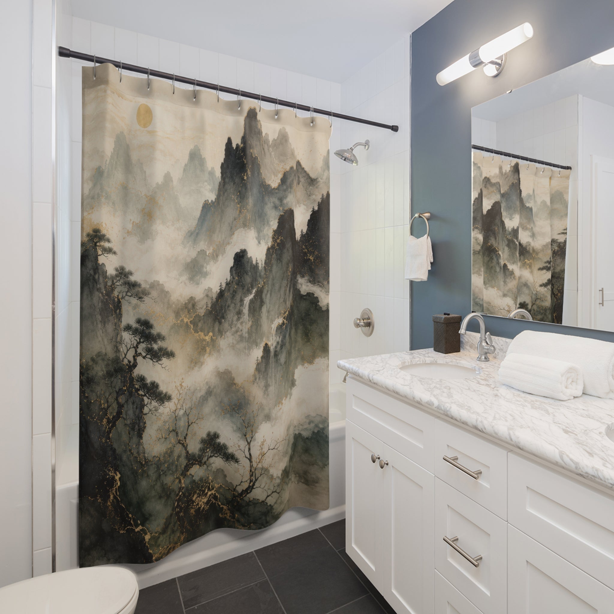 Misty Mountain Ink Garden Shower Curtain