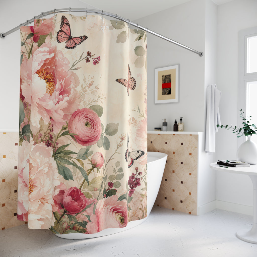 Pink Watercolor Peony Garden Shower Curtain