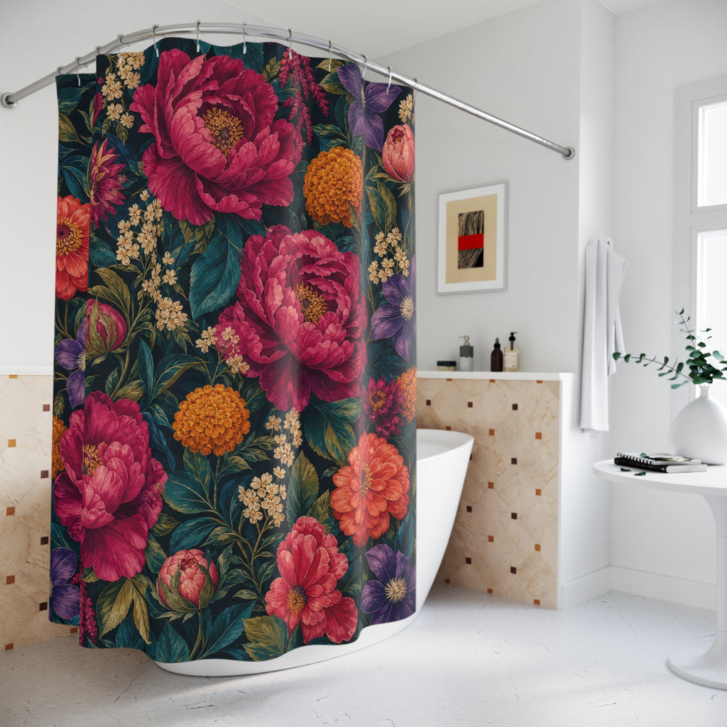 Bright Navy Magenta Floral Shower Curtain