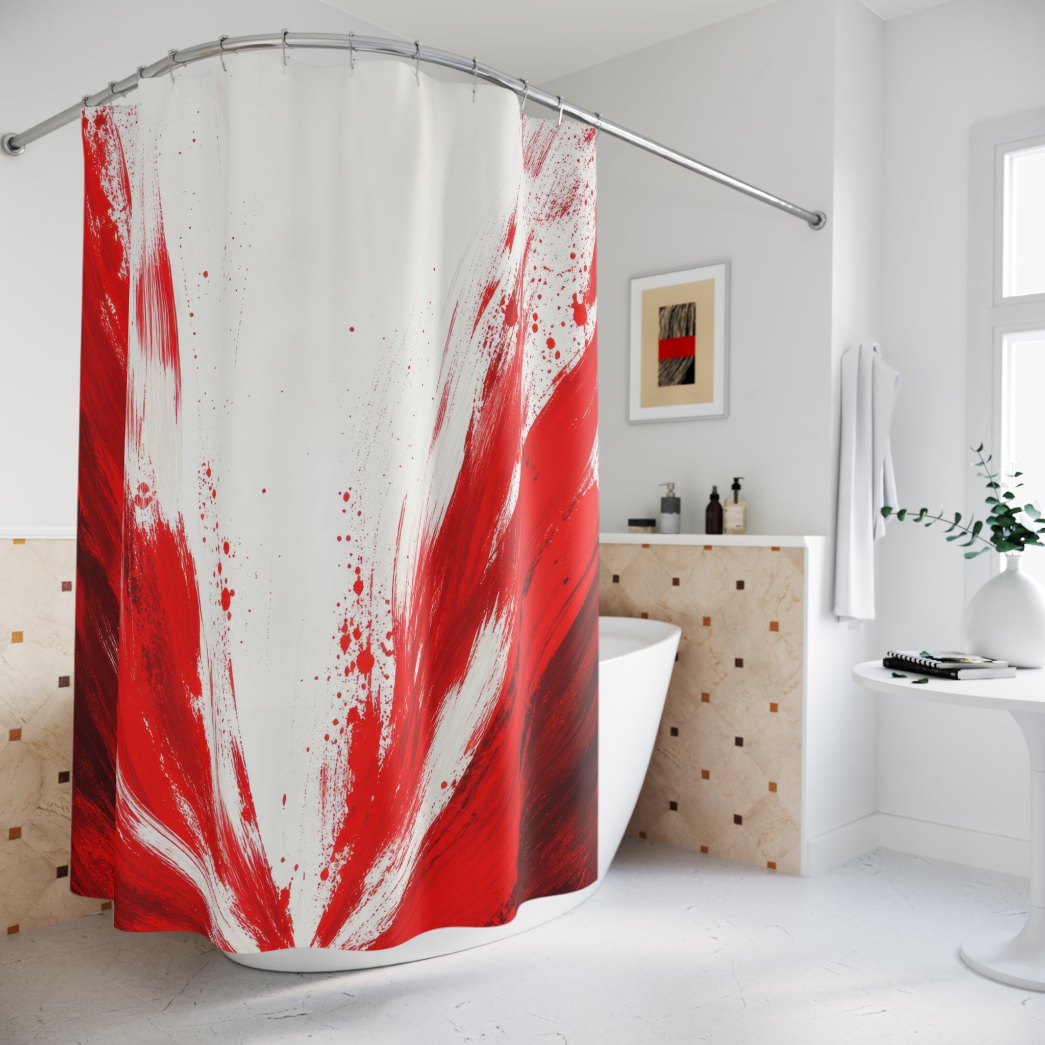 White Abstract Brushstroke Shower Curtain