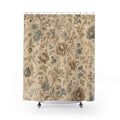Blue Beige Floral Shower Curtain