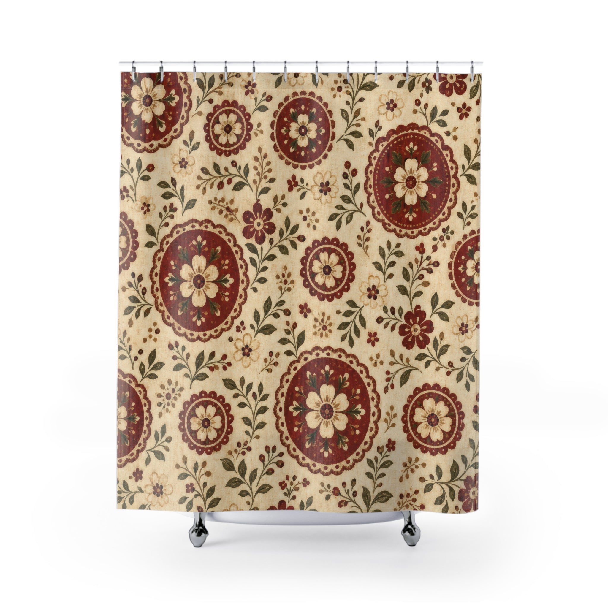 Red Floral Medallion Shower Curtain