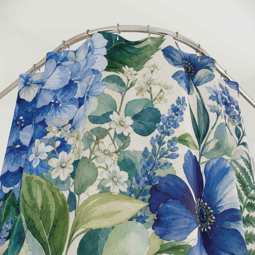Blue and Green Floral Shower Curtain