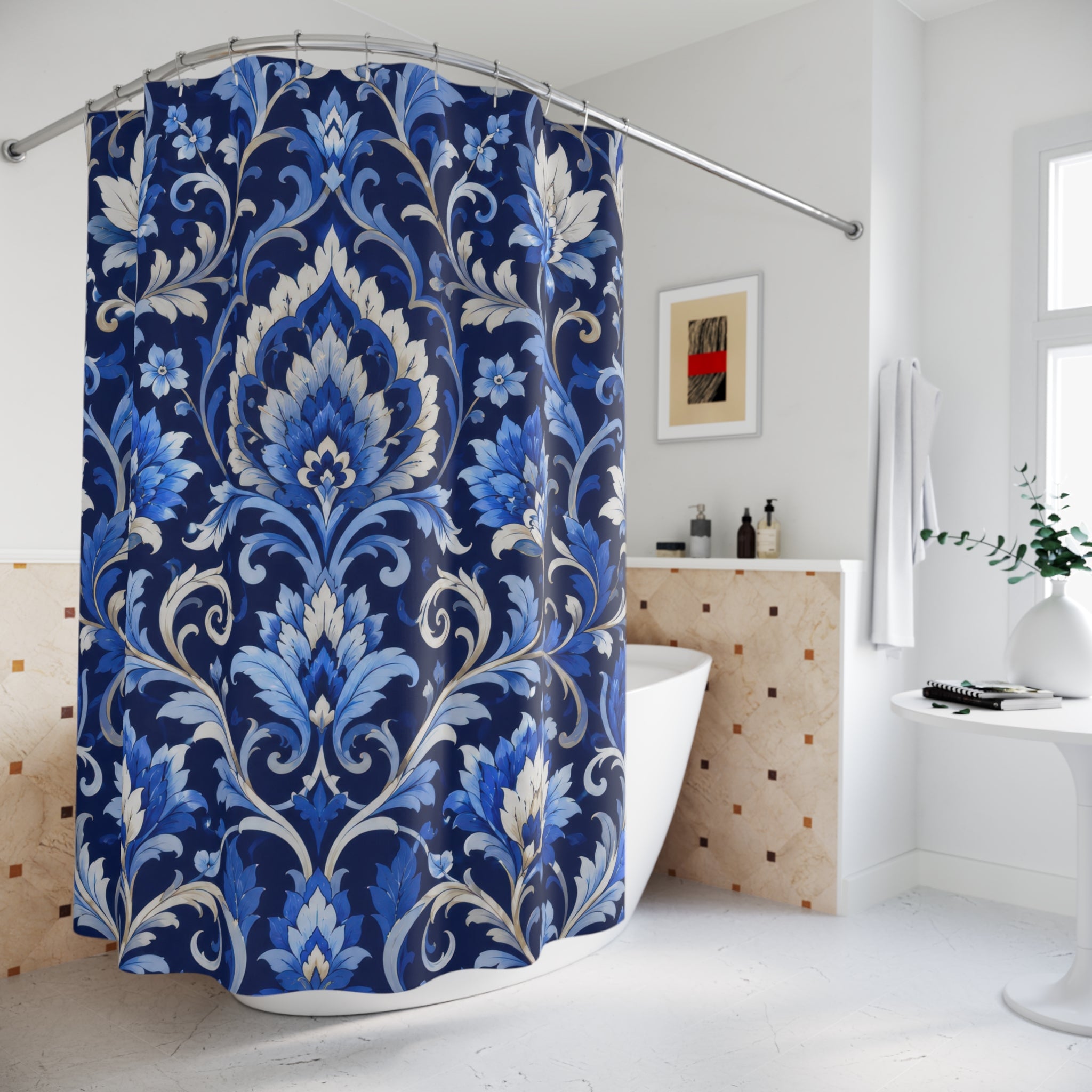 Blue Floral Shower Curtain: Royal Blue Damask