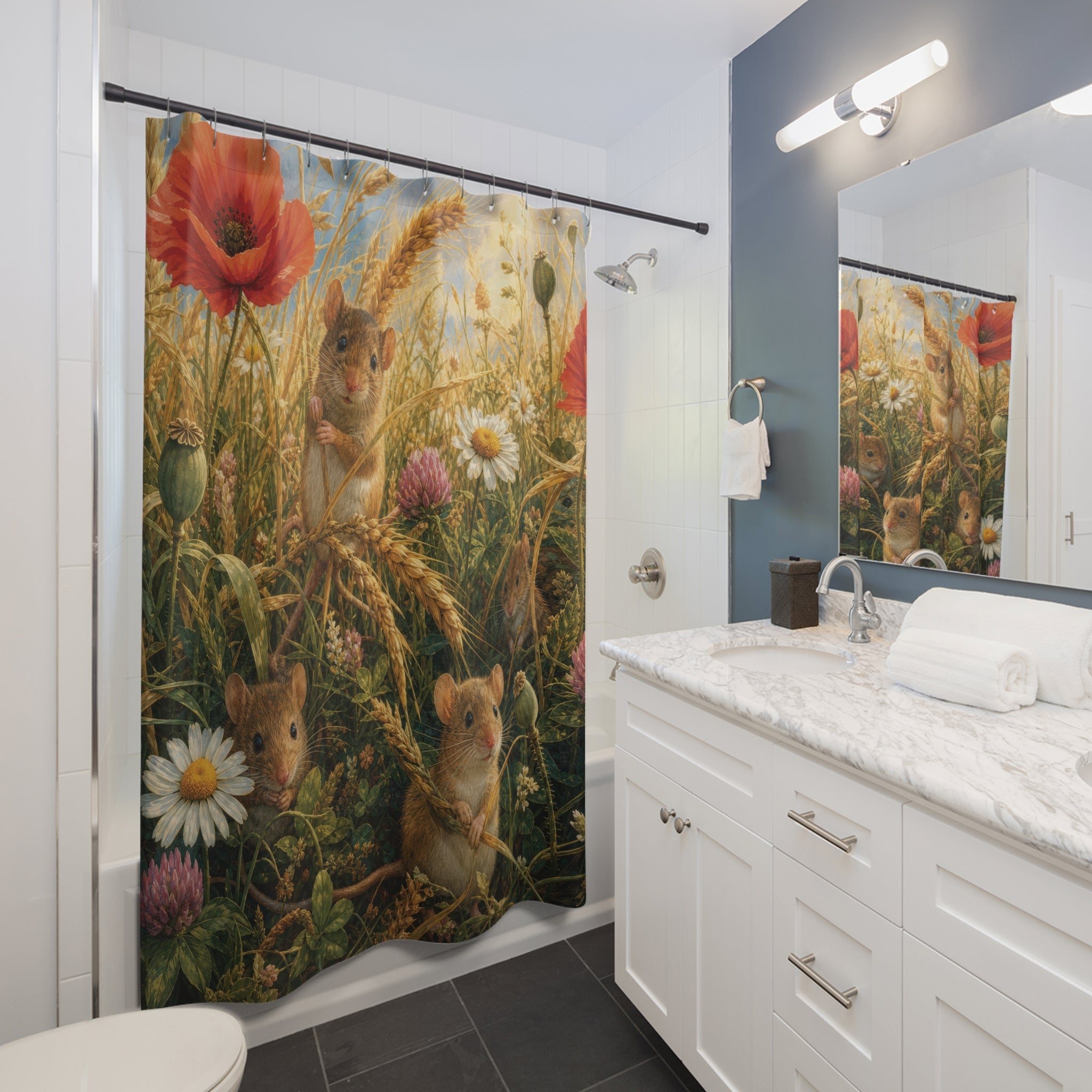 Field Mouse Shower Curtain: Cute Wildflower Garden